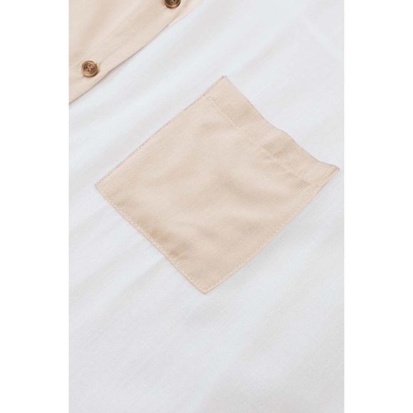 Azura Exchange  Khaki Colorblock Buttons Shirt-Collar Long Sleeve Pocket Blouse - Picture 8 of 13